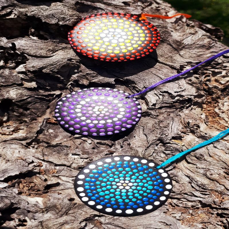 Hand-Painted Blue Dot Mandala Necklace - Image 2