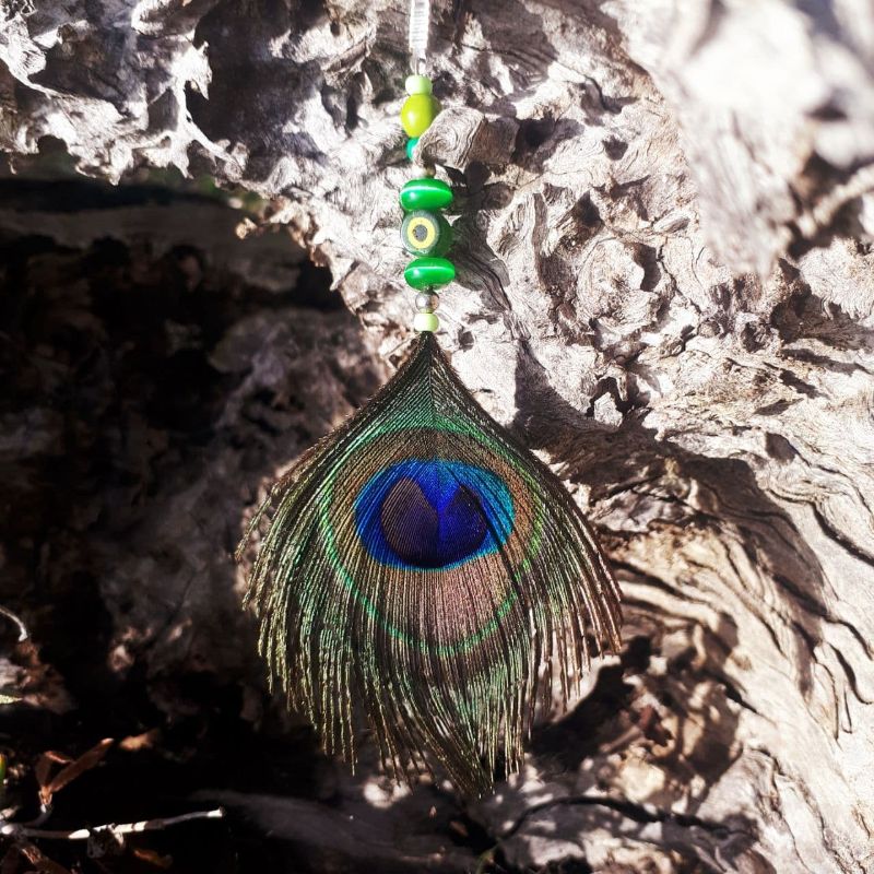 Handmade Peacock Feather Hair Clip - Green