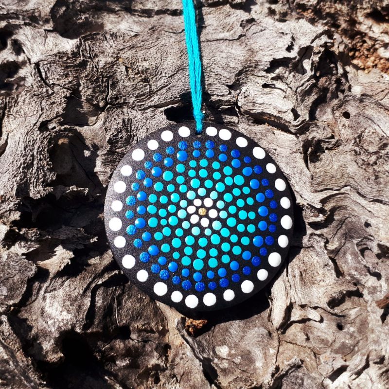 Hand-Painted Blue Dot Mandala Necklace